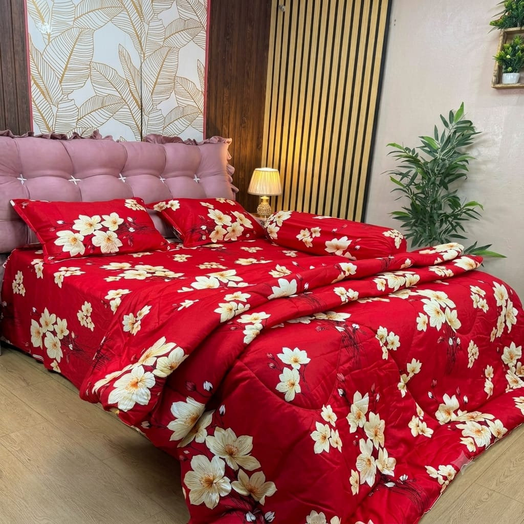 প্রিমিয়াম কটন ফ্লোরাল প্রিন্ট ৫ পিস কম্ফর্টার সেট